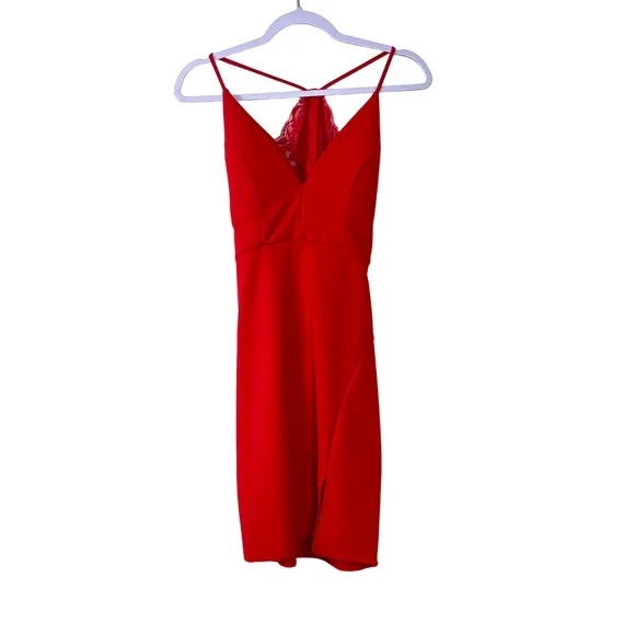 my michelle red dress My Michelle Red V-Neck Lace Back Mini Dress Size 9